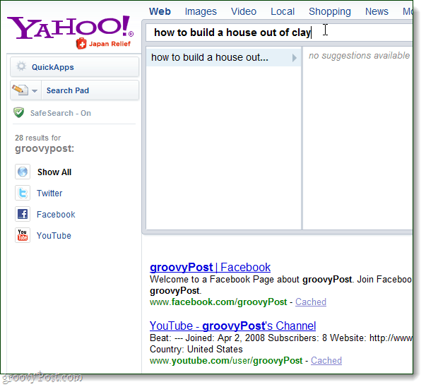 „Yahoo“ paieškos tiesioginių rezultatų nėra