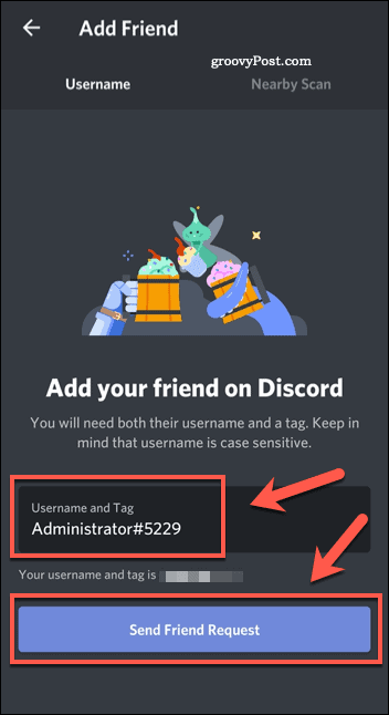 Draugo įtraukimas į „Discord“ mobiliąją programą