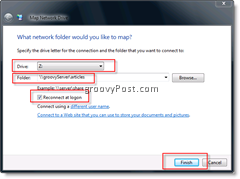 Žemėlapyje nurodykite tinklo diską „Windows Vista“ ir „Server 2008“ naudodami „Windows Explorer“