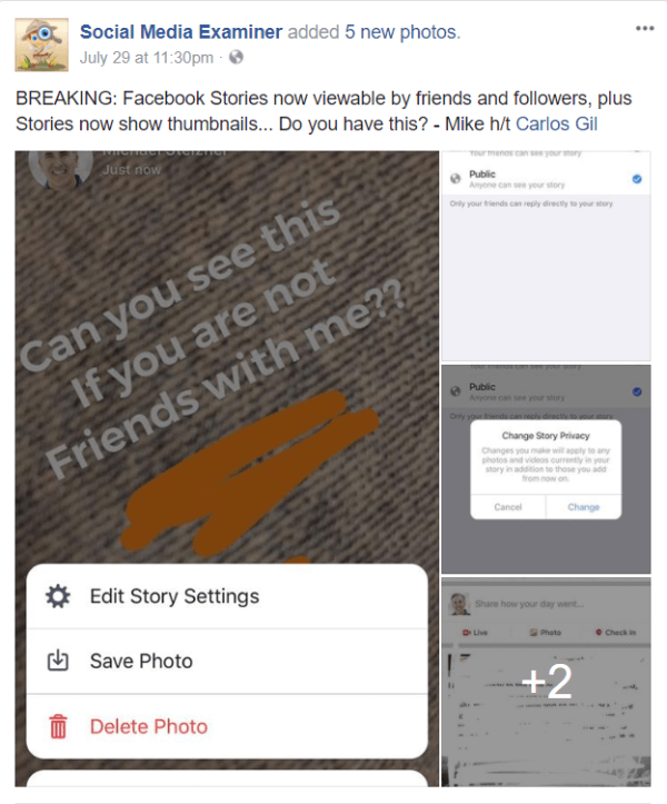 „Facebook“ išleidžia „Stories“ viešą dalijimąsi ir miniatiūrų vaizdus.
