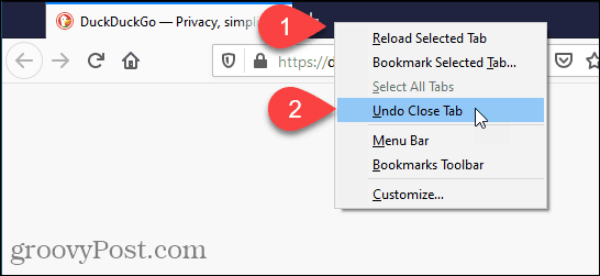 „Firefox“ pasirinkite „Undo Close Tab“
