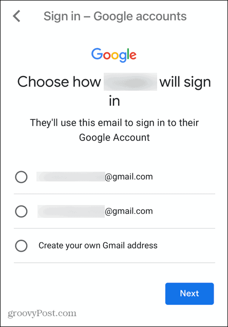 gmail vaiko paskyros vartotojo vardas