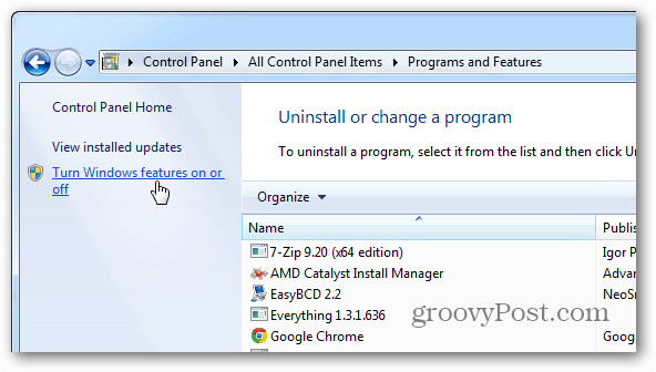 „Windows“ funkcijų įjungimas arba išjungimas