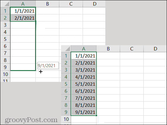 „Excel“ automatinio pildymo datos raštas