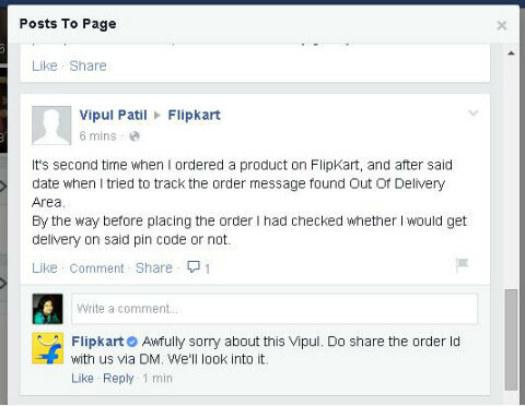 flipkart facebook atsakymas