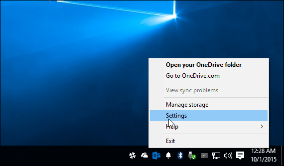 „OneDrive“ „Windows 10“ sistemos dėklas