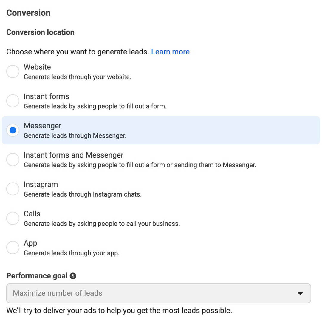 set-up-click-to-Messenger-ads-in-facebook-reels-configure-ad-set-leads-objective-6