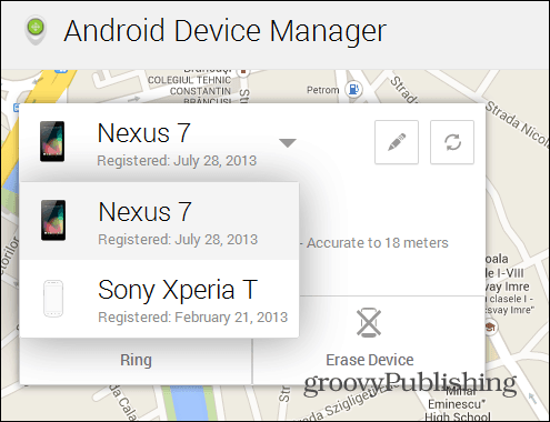 „Android Device Manager“ žiniatinklio sąsajos įrenginiai