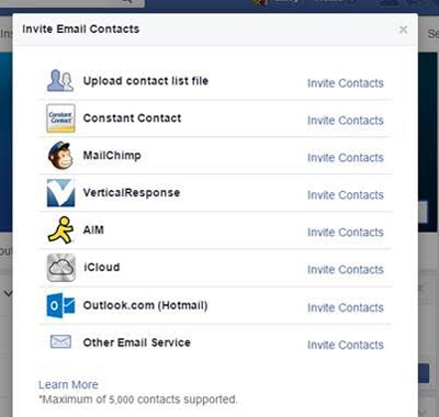 „Facebook“ puslapio el. pašto kontaktų importavimo funkcija