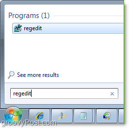 iš pradžios meniu galite pasiekti „Windows 7“ regedit