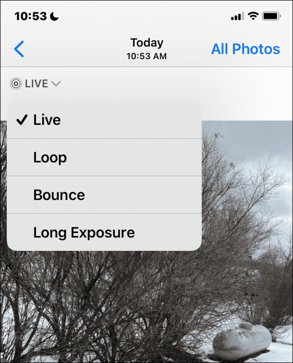 pasirinkite Long Exposure iPhone