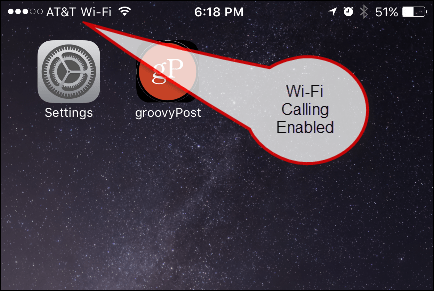 „Wi-Fi Calling“ įgalintas ekranas