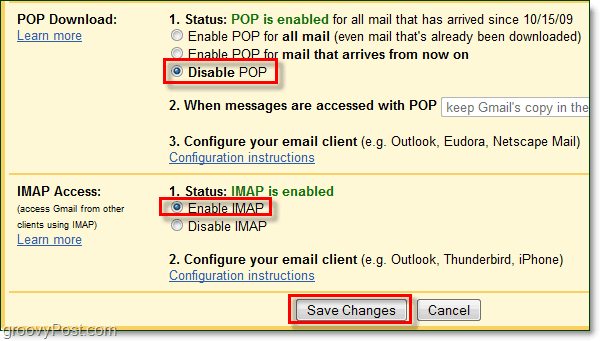 Prijunkite „Gmail“ prie „Outlook 2010“ naudodami IMAP