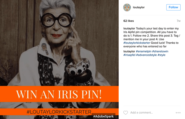 Jei norite dalyvauti „Instagram“ hashtag konkurse, paprašykite naudotojų paskelbti nuotrauką kartu su jūsų kampanijos žyma.