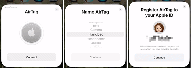 Prijunkite „AirTag“ prie „iPhone“