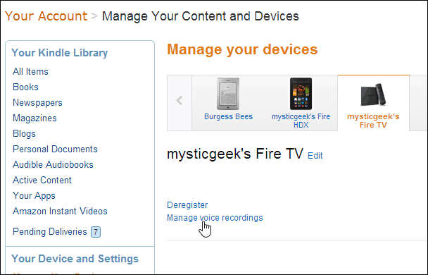 Ištrinkite „Amazon Fire TV“ nuotolinius balso įrašus