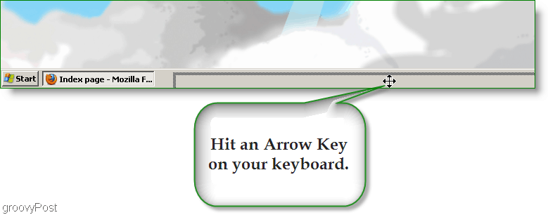 „Windows XP“ ekrano kopija - paspauskite rodyklės klavišą norėdami rasti pamestą langą