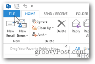 Pridėti pašto dėžutę „Outlook 2013“ - spustelėkite failą