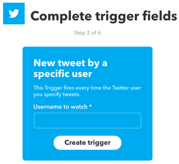 Nustatykite IFTTT programėlę, kurią suaktyvino naujas konkretaus „Twitter“ vartotojo tweetas.