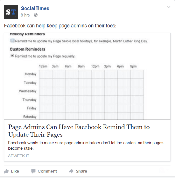„Facebook“ suteikia galimybę nustatyti priminimus puslapių administratoriams.