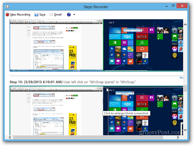 Norėdami šalinti kompiuterio problemas, naudokite „Windows 8.1“ „Steps Recorder“