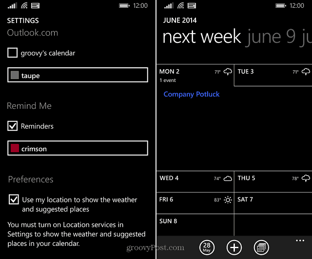 „Windows Phone 8.1“ patarimas: „Oras“ tiesiogiai parodykite kalendoriuje