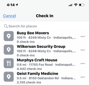 Netoliese esančių įmonių registravimo vietų „Facebook“ pavyzdys.