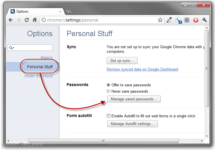 tvarkyti išsaugotus „Chrome“ slaptažodžius