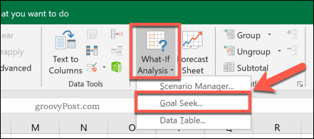 „Excel“ tikslo paieškos parinkties mygtukas