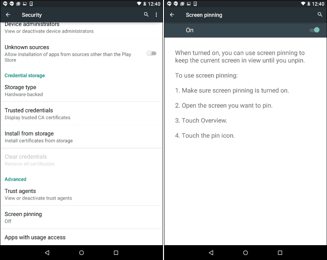 Užrakinkite „Android 5.0“ saldainį tik su viena programa su ekrano prisegimu