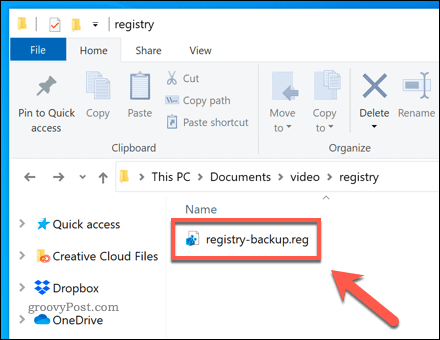 Atidarykite „Windows“ registro atsarginės kopijos failą