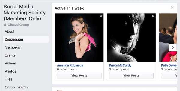 „Facebook“ pabrėžia, kurie grupės nariai šią savaitę buvo aktyviausi grupėje.