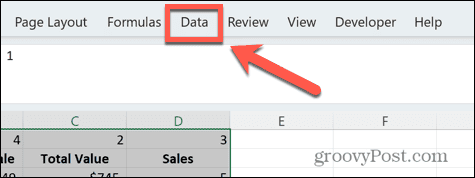 „Excel“ duomenų meniu