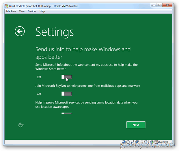 „VirtualBox Windows 8“ privatumo informacija „Microsoft“