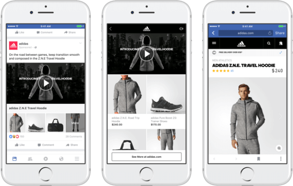 Naudodami naująjį „Facebook“ kolekcijos skelbimų formatą, prekės ženklai gali pateikti pagrindinį vaizdo įrašą ar vaizdą, kurie suteikia visapusišką, greitai įkraunamą „Facebook“ apsipirkimo patirtį. 