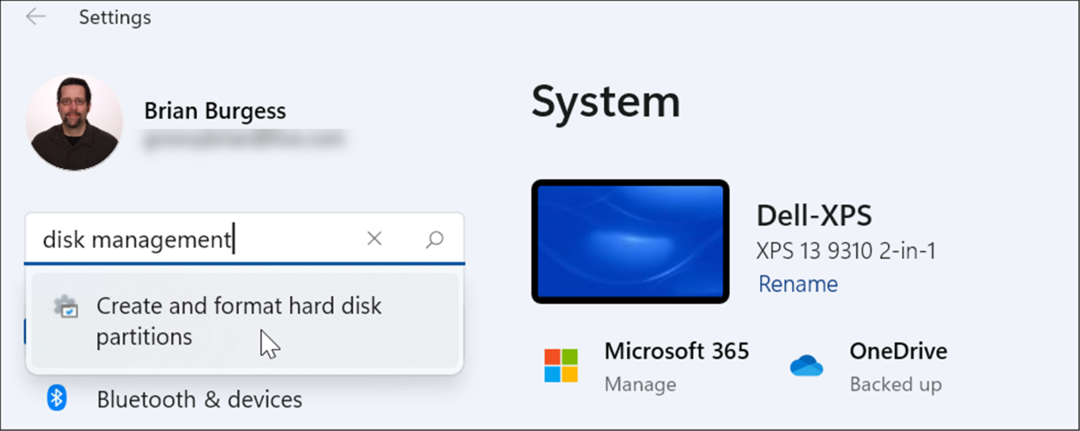 atidaryti disko tvarkymą „Windows 11“ nustatymuose