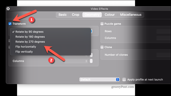 Vaizdo įrašo sukimo efekto taikymas VLC sistemoje „Mac“