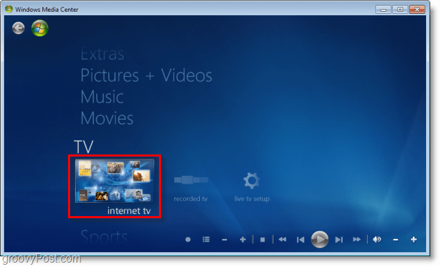 „Windows 7 Media Center“ - spustelėkite interneto televiziją