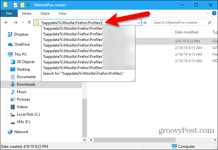 Įklijuokite profilio kelią „File Explorer“