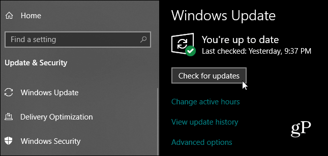 „Windows 10“ patikrinkite, ar nėra atnaujinimų