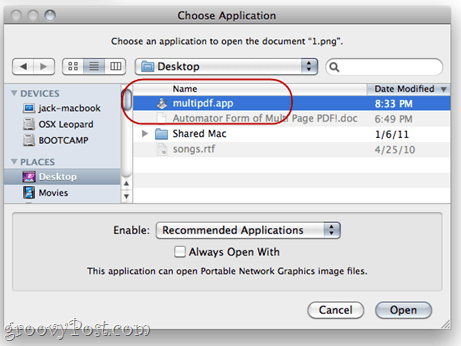 Sujunkite PDF failus naudodami „Automator“ operacinėje sistemoje „Mac OS X“