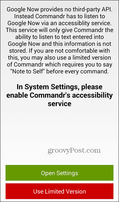 Jei norite įjungti ir išjungti funkcijas, naudokite „Google“ dabar ir „Commandr“
