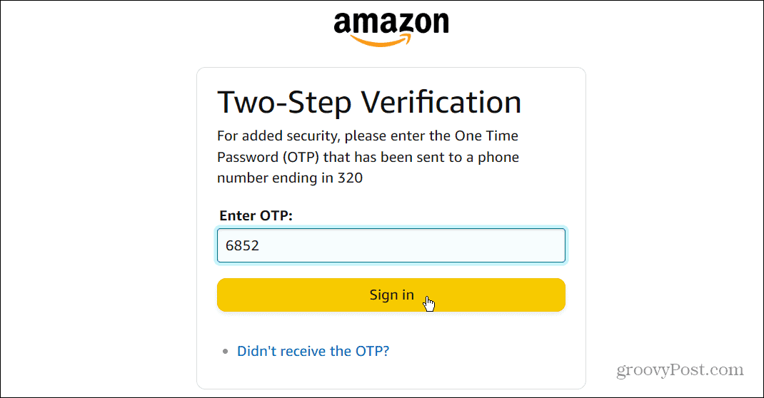 vienkartinis slaptažodis OTP Amazon