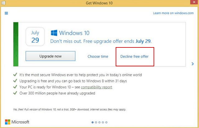 „Microsoft“ palengvina „Windows 10 Free Upgrade“ atsisakymą