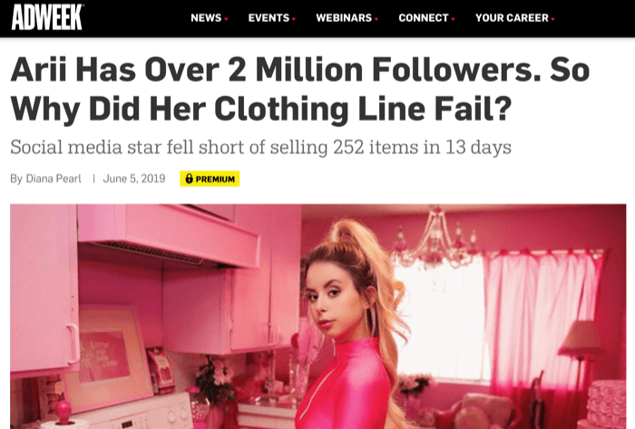 „Instagram“ įtakininkas Arri su 2 milijonais sekėjų nepavyko parduoti drabužių linijos
