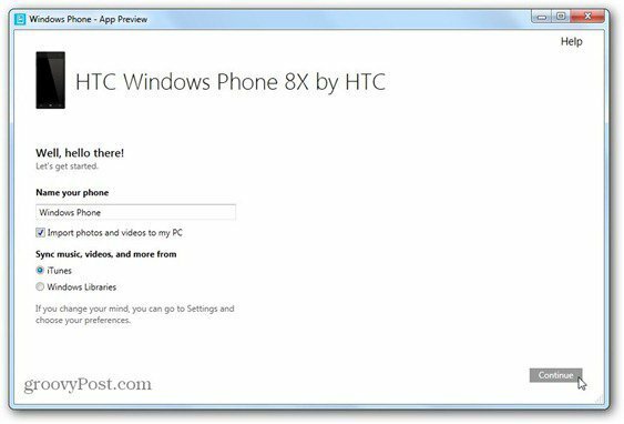 „Windows Phone 8“ „Windows Phone“ programa, skirta darbastalio pirmojo ekrano vardo telefonui nuspręsti, ką sinchronizuoti