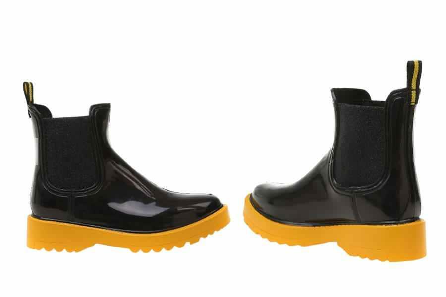Citrininiai juodai geltoni moteriški batai nuo lietaus