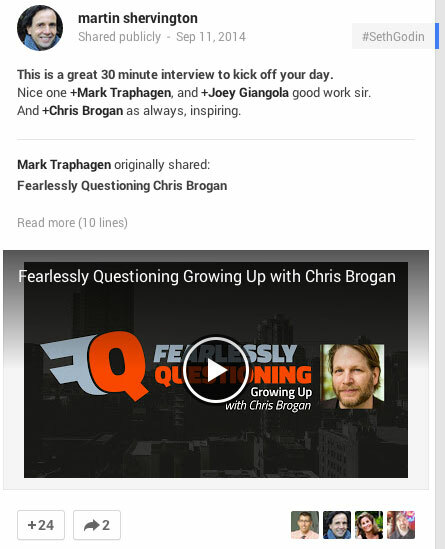 reklamuojant Chrisą Broganą sistemoje „Google +“