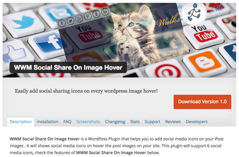 „wwm social share“ „image hover“ papildinio ekrano kopija