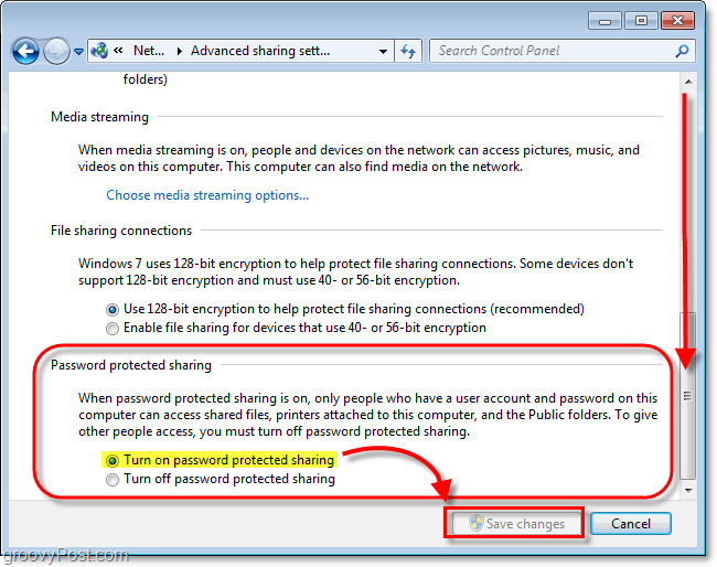 įgalinti lokaliai bendrintų failų apsaugą slaptažodžiu Windows 7
